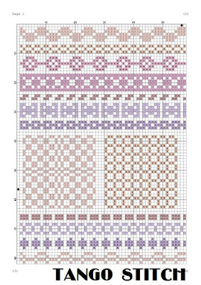 Pink and violet cute cross stitch ornaments hand embroidery pattern - Tango Stitch