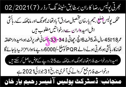 Punjab Police Qaumi Razakar PQR Latest Jobs 2021 – Application Form Download