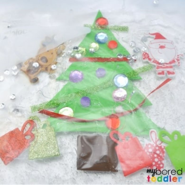 Christmas tree sensory bag for toddlers