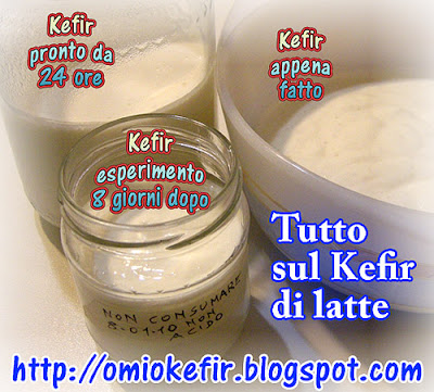 3 contenitori con il Kefir di latte fresco e invecchiato