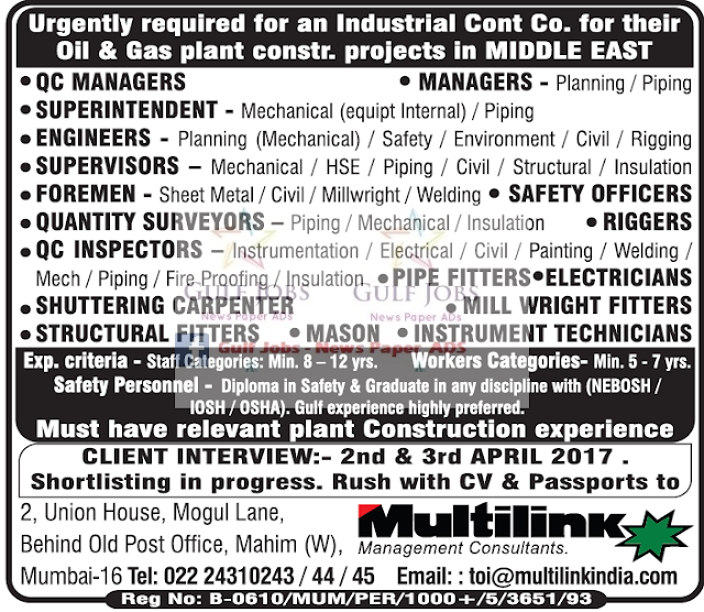 Oil & Gas Plant Job Opportunities for Middle East