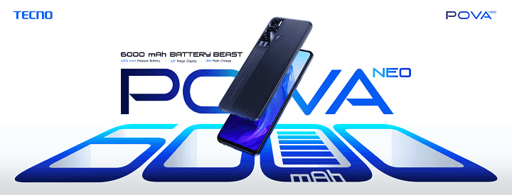 POVA Neo with 6000mAh battery and 18W fast charger
