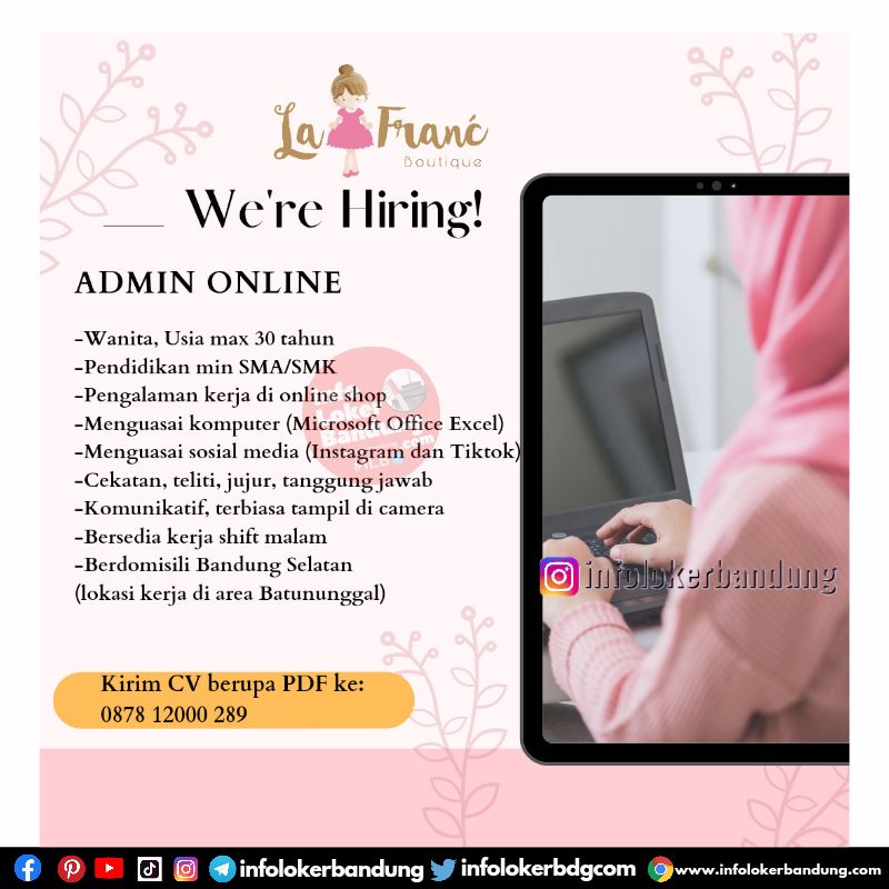 Lowongan Kerja Admin Sosial Media La Franc Boutique Bandung September 2023