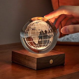 Gingko Design Amber 3D Crystal Ball Light (World Globe design)