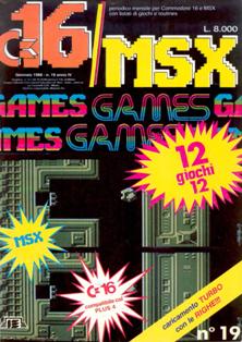 C16/MSX Games 19 - Gennaio 1988 | PDF HQ | Mensile | Videogiochi | Commodore
Forse una delle poche riviste riviste in Italia a dedicarsi attivamente al supporto del Commodore 16 e del Plus 4; conteneva un mix fra giochi commerciali, oppurtunamente modificati, e programmi originali creati da autori italiani e stranieri.