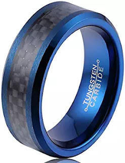 FCL Mens 6mm Blue Carbon Fiber Silvering Celtic Dragon Inlay Blue Plated Tungsten Carbide Rings 7-13