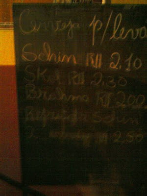 Tabela de preços da "espumótica" em Ibicaraí City (detalhe: "pra levar").