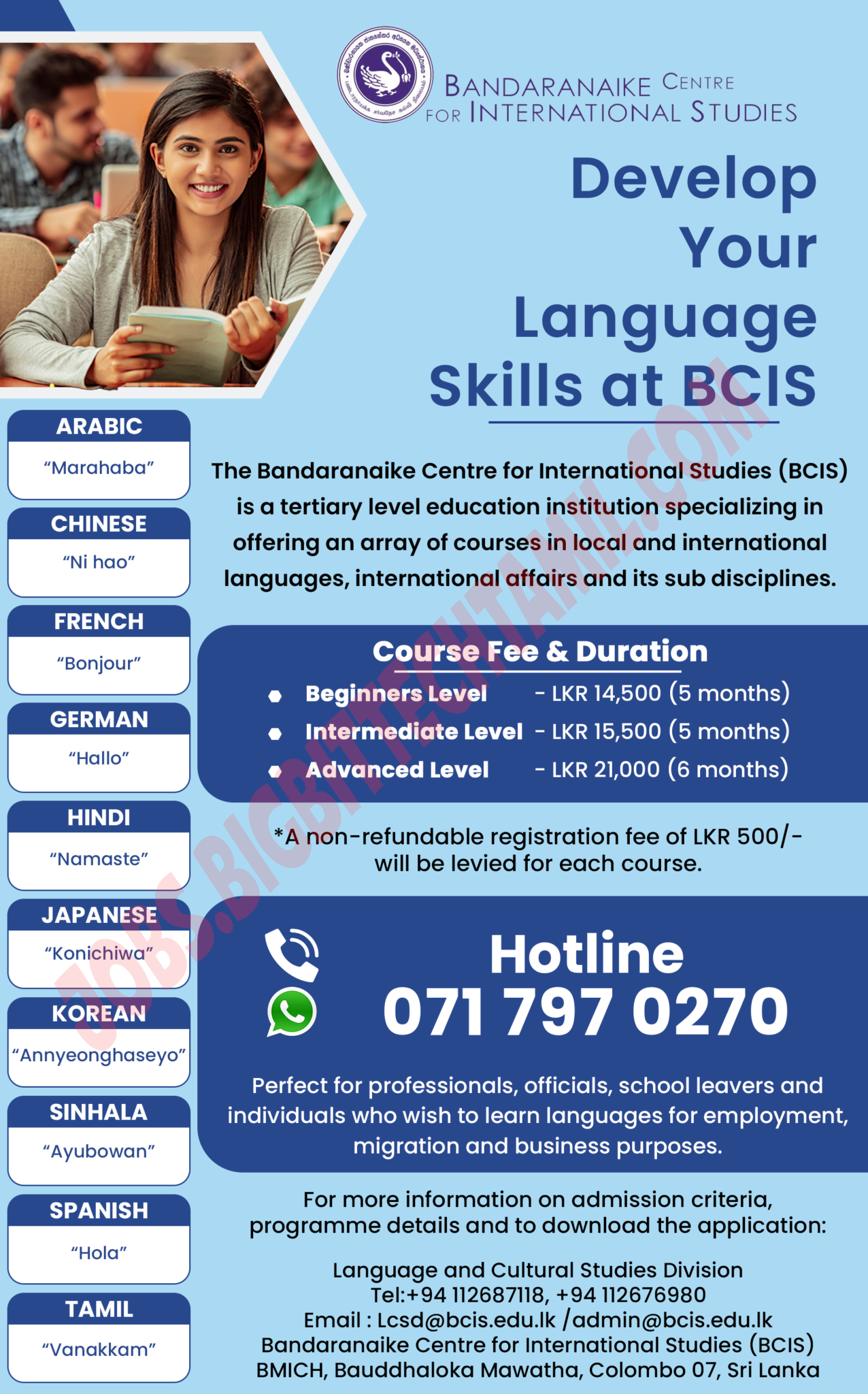 Language Courses for Academic Year 2022 (B) – Bandaranaike Centre for International Studies (BCIS)