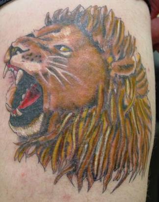 Colored lion head tattoo