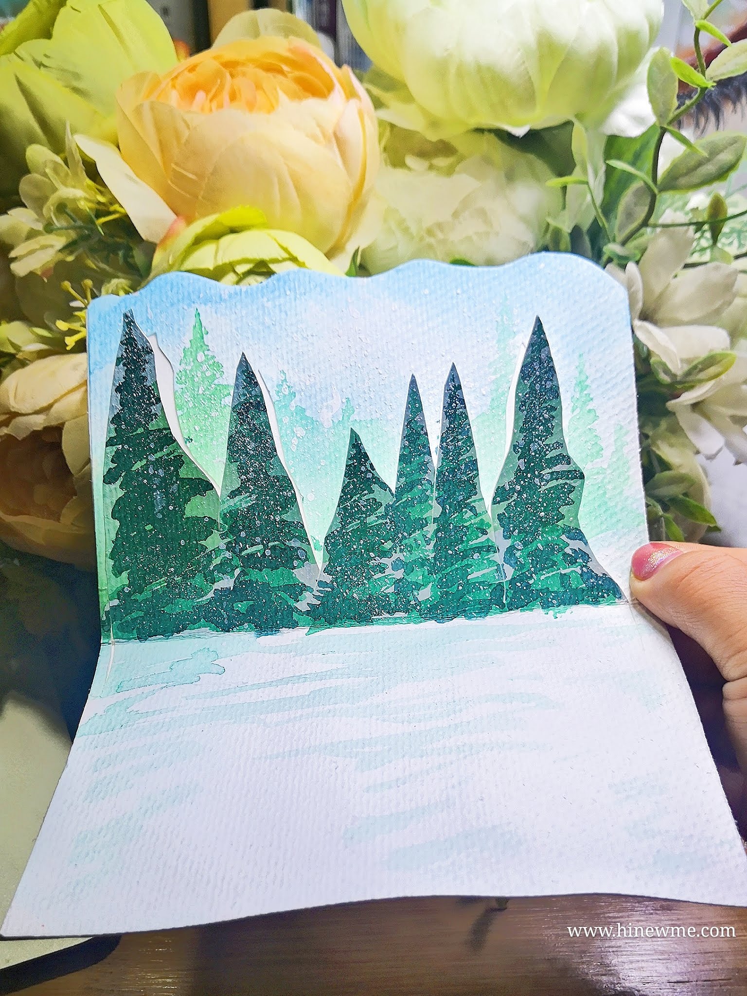 How to make a Christmas watercolor card step by step