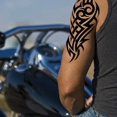 Stick on Black Temporary Tattoo Maori Tribal Body Art Sticker Transfer for arms Shoulder Aztec Polynesian Samoan Hawaiian for Adu*lt Men and Women ( Sheets Maori Tattoos)