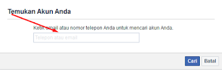 isi username atau nomor telepon akun facbeook