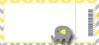 Baby Elephant in Grey and Yellow Chevron Free Printable Ticket  Invitation.