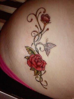 Rose Tattoo With Butterfly