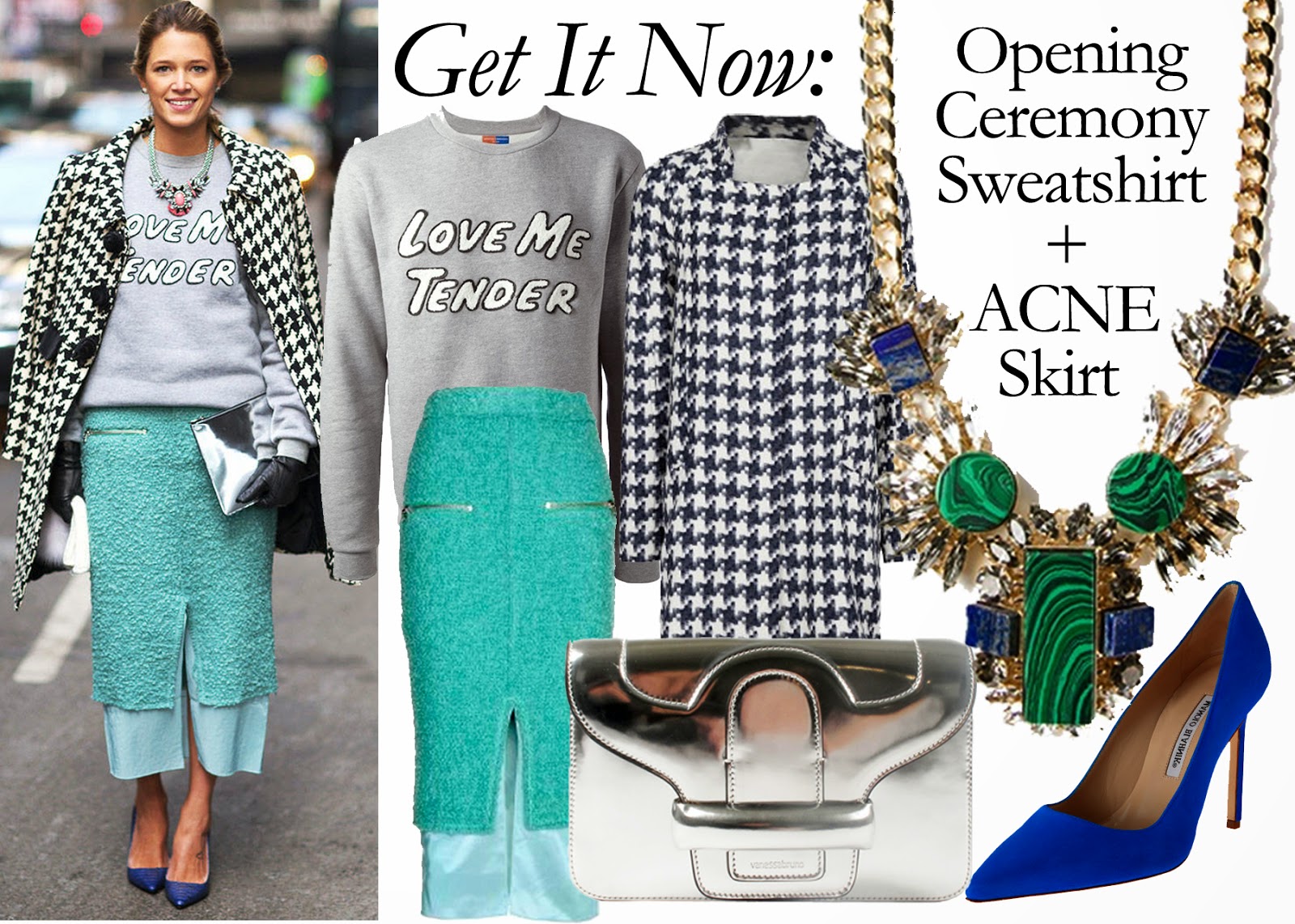 Get It Now: Opening Ceremony Love Me Tender Sweatshirt + ACNE Form Boucle skirt