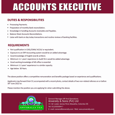 Accounts Executive vacancy at Anveralley