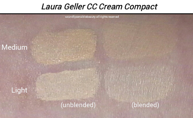 Laura Geller CC Creme, Cream Compact; Review & Swatches of Shades Light & Medium