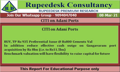 CITI on Adani Ports  - Rupeedesk Reports - 08.03.2021