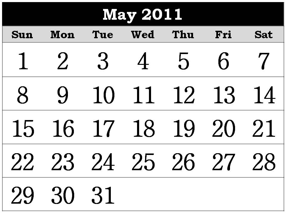 printable calendar 2011 may. printable may calendar 2011.