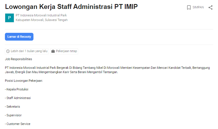 Lamaran Pekerjaan Imip Morowali - Pt Indonesia Morowali Industrial Park Imip Posts Facebook ...