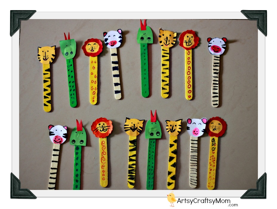 Ice cream Stick Animal Bookmarks - Artsy Craftsy Mom