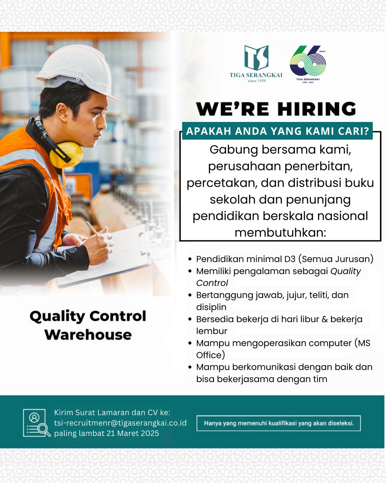 Loker QC Warehouse dan Ilustrator di Tiga Serangkai Solo