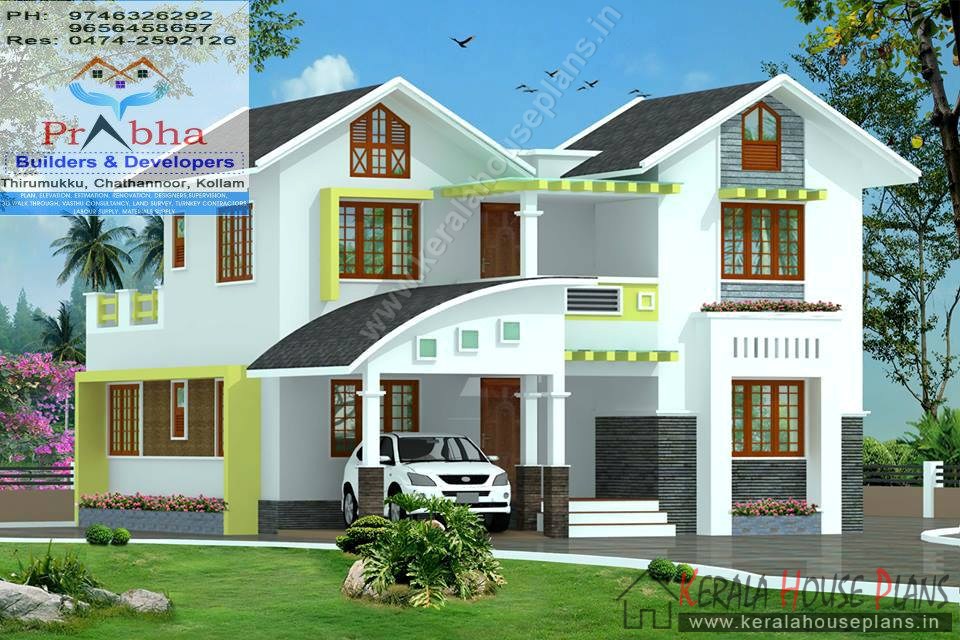  4 bedroom house plans kerala  with elevation and floor details