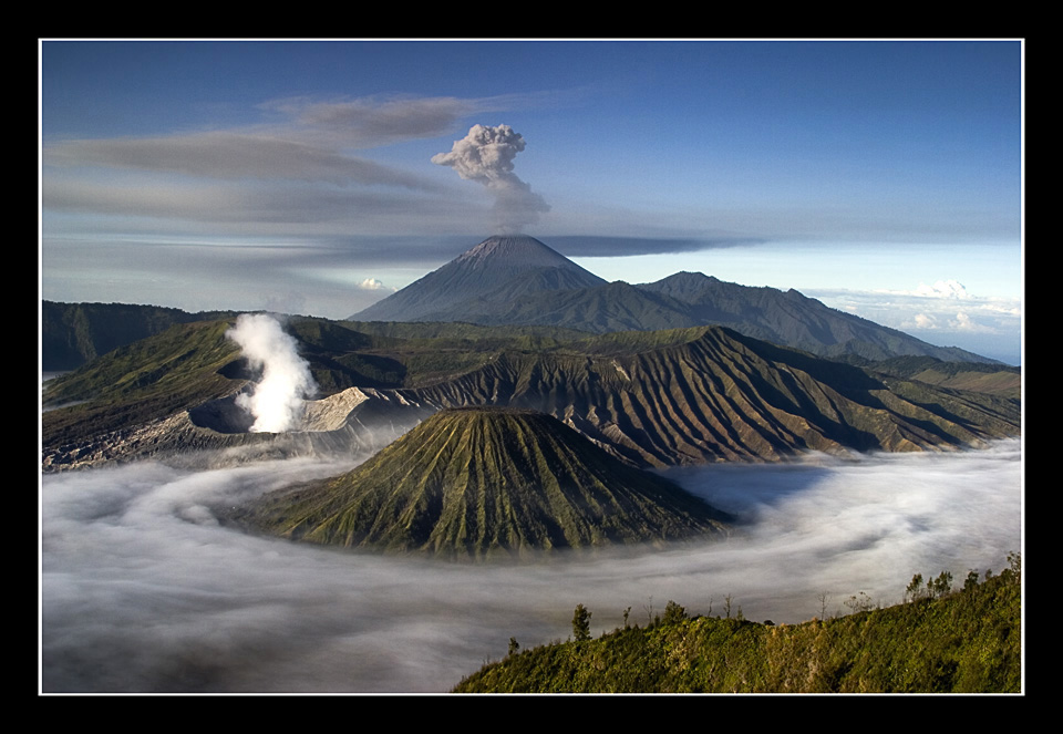 Mount Bromo  has a crater with a diameter of  800 feet 