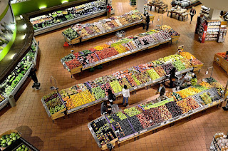 Overhead view of supermarket fruit area