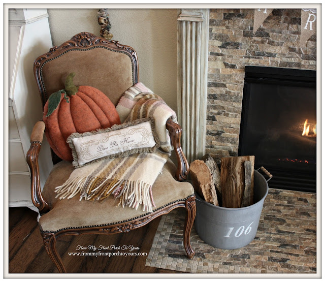 Farmhouse Style Fall Mantel-Pumpkin Pillow- From My Front Porch To Yours