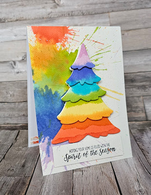 Merriest Trees stampin up rainbow watercolour splash Christmas card