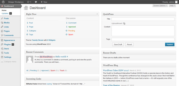 dashboard wordpress