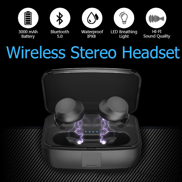 Bluetooth 5.0 YS TWS True Wireless Earphone IPX8 Waterproof Headphone with 3000mAh Charging Box