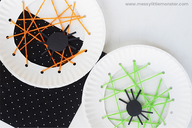 paper plate spider web and spider craft for preschoolers