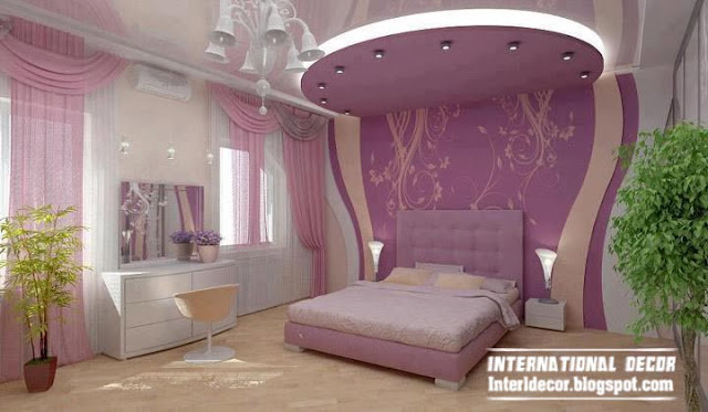 contemporary bedroom design ideas with new gypsum ceiling and wall with pink curtain
