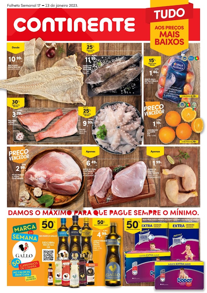 Folheto CONTINENTE "Tudo aos Preços Mais Baixos" numa grande seleção de produtos até 23 de janeiro