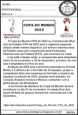 Copa mundial de 2022,textos e atividades