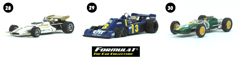 f1 the car collection, brm p153 1:43 pedro rodriguez, tyrrell p34 1:43 jody scheckter, lotus 25 1:43 jim clark