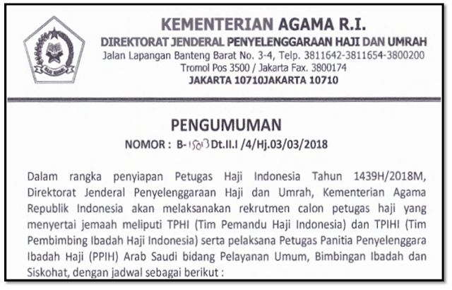 Jadwal Pendaftaran Caon Petugas Pembimbing Haji Indonesia