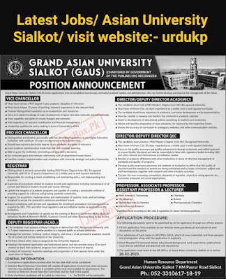 Grand Asian University Sialkot Jobs 2023 - GAUS Jobs 2023