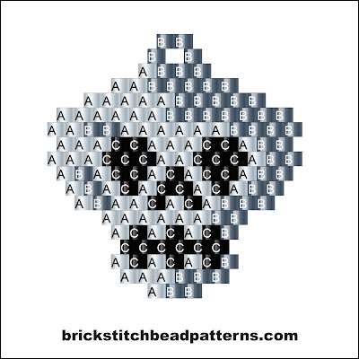 Click for a larger image of the Ghastly Skull Halloween bead pattern labeled color chart.