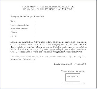 Contoh Surat Pernyataan - Operatorku