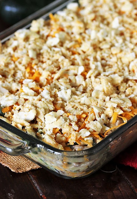 Cheesy Zucchini & Sausage Casserole Topped with Saltine Cracker Crumbs Image