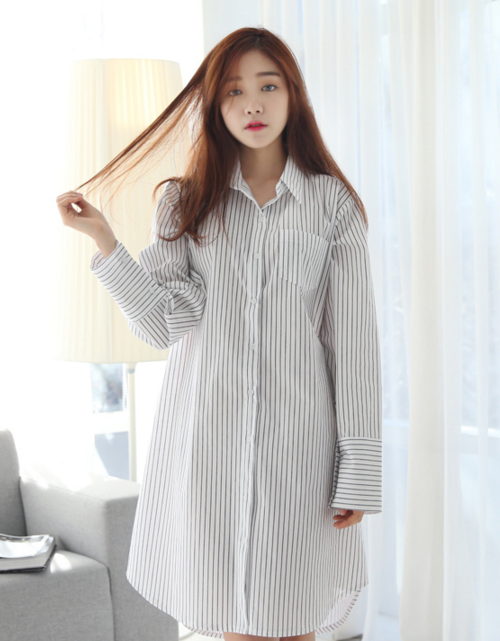  Button Down Pencil Stripe Shirt Dress