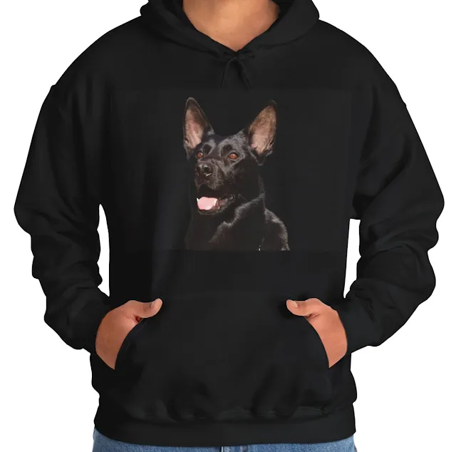 A Hoodie With Large Solid Jet Black Gorgeous Working line German Shepherd Mouth Opened