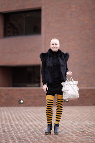 Haley Keel Striped knee high socks clog boots shaved head fur vest seattle street style fashion it's my darlin'