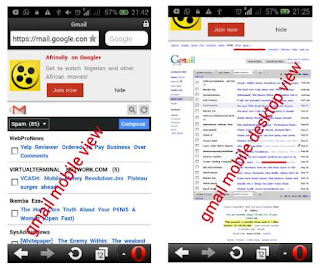 gmail mobile to desktop version on opera mini