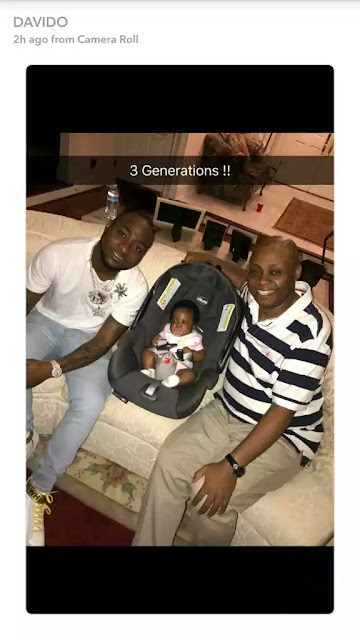 Beautiful 3 generations photo of Davido, his dad and his 2nd daughter