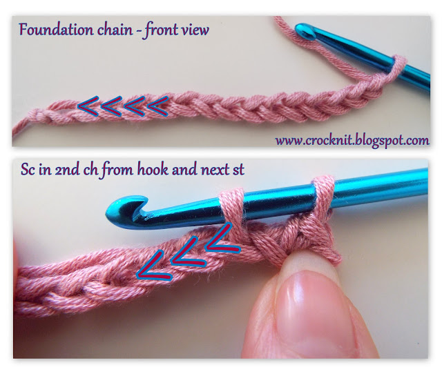 how to crochet, single crochet in foundation chain, free crochet patterns,