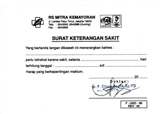 Surat Keterangan Skit Dari Dokter  Contoh Surat